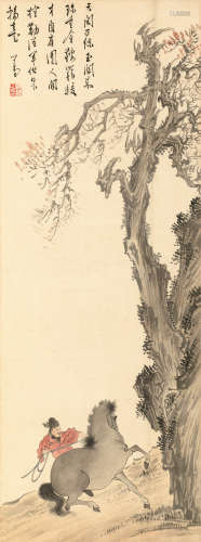 溥儒（1896～1963） 控马图 镜片 设色绢本