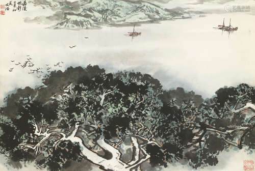 宋文治（1919～1999） 1979年作  嘉陵帆影 立轴 设色纸本