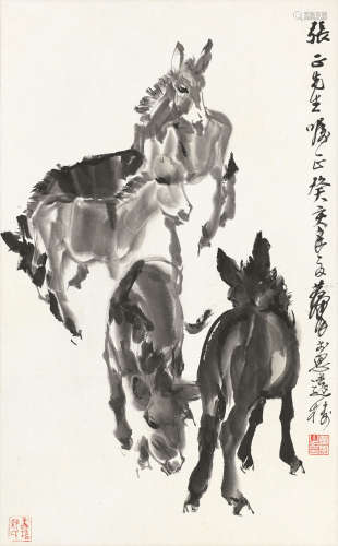黄胄（1925～1997） 1983年作 五驴图 立轴 水墨纸本