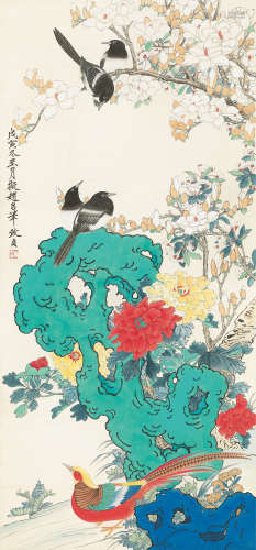 俞致贞（1915～1995） 1938年作 花开富贵 立轴 设色纸本