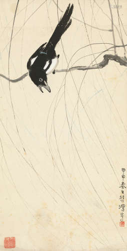 徐悲鸿（1895～1953） 1944年作 枝头喜鹊 立轴 设色纸本
