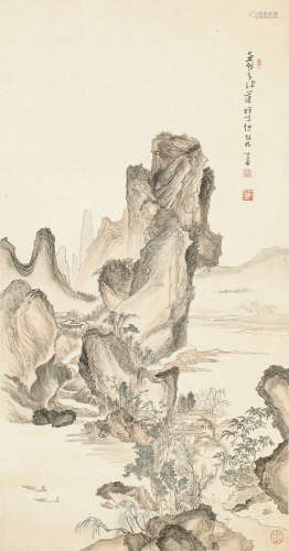 溥心畬（1896～1963） 春江客话 镜片 设色纸本
