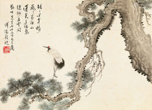 溥儒（1896～1963） 松鹤延年 镜片 设色纸本