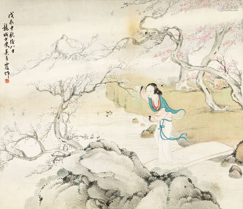 吴青霞（1910～2008） 1928年作 寻梅图 镜片 设色绢本