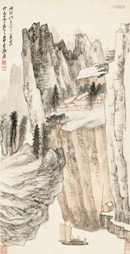 张大千（1899～1983） 1944年作 阳朔兴平道中小景 立轴  设色纸本