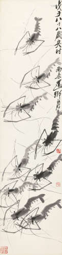 齐白石（1864～1957） 1948年作 九虾图 镜片 水墨纸本