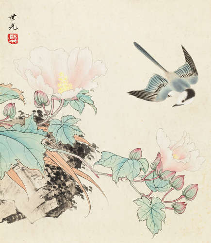田世光（1916～1999） 幽禽图 镜片 设色纸本