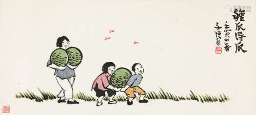 丰子恺（1898～1975） 1962年作 种瓜得瓜 镜片 设色纸本