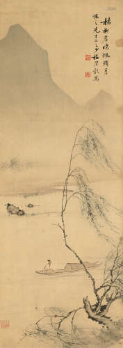 陈少梅（1909～1954） 杨柳岸晓风残月 镜片 设色绢本