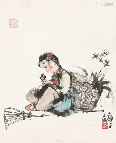 程十髪（1921～2007） 童趣 镜片 设色纸本