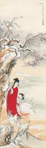 王叔晖（1912～1985） 赏梅图 立轴 设色纸本
