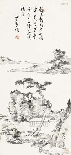 溥心畬（1896～1963） 溪桥松鹤 立轴 水墨纸本