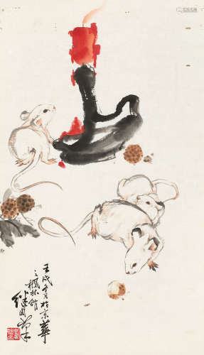 刘继卣（1918～1983） 1982年作 三鼠图 镜片 设色纸本