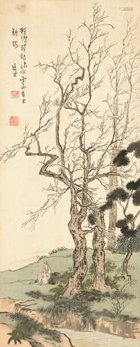 溥心畬（1896～1963） 古木斜阳 立轴 设色绢本
