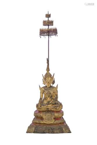 THAILANDE XIXème siècle \nBouddha en bronze doré pr…
