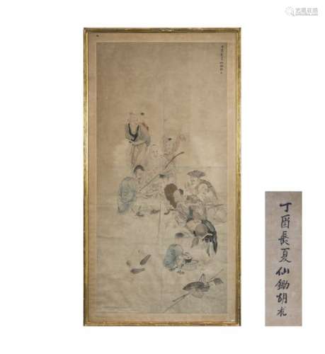 CHINE, XIXème siècle. \nEncre sur tissu représentan…