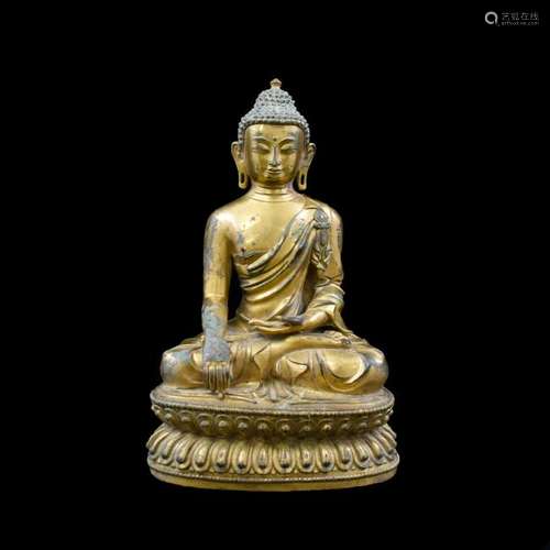 MING CHINESE GILT BRONZE SEATED SHAKYAMUNI BUDDHA