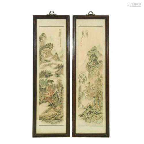 PAIR OF FRAMED CHINESE LANDSCAPE PAINTING