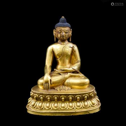 QING CHINESE GILT BRONZE SHAKYAMUNI BUDDHA