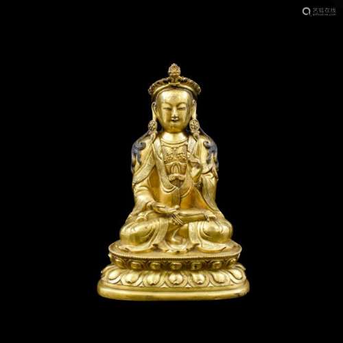 18TH C CHINESE GILT BRONZE MALE FACE GUANYIN