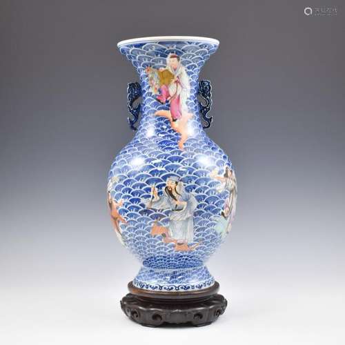 CHINESE FAMILLE ROSE IMMORTAL VASE ON STAND