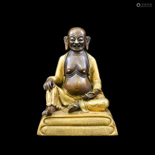 QING GILT BRONZE FIGURE OF BUDDHIST HVASHANG