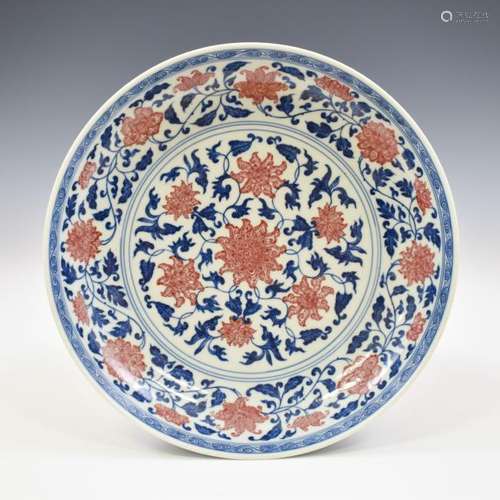 QIANLONG BLUE & RED MORNING GLORY PLATE