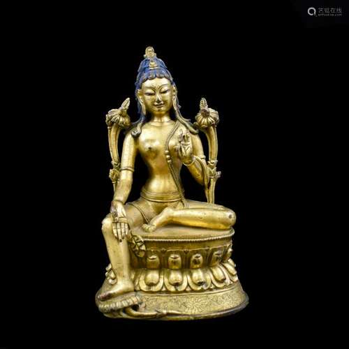 QING GILT BRONZE SEATED BUDDHA TARA