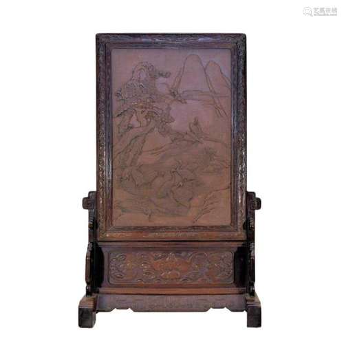 HUNDREDS CRANES RELIEF CARVED STONE TABLE SCREEN