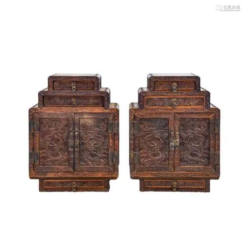 18TH C RARE PAIR OF HUANGHUALI WAISTLESS CABINETS