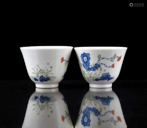PAIR OF TONGZHI PORCELAIN WINE CUP