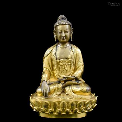 MING GILT BRONZE BUDDHA FIGURE OF SHAKYAMUNI BUDDHA