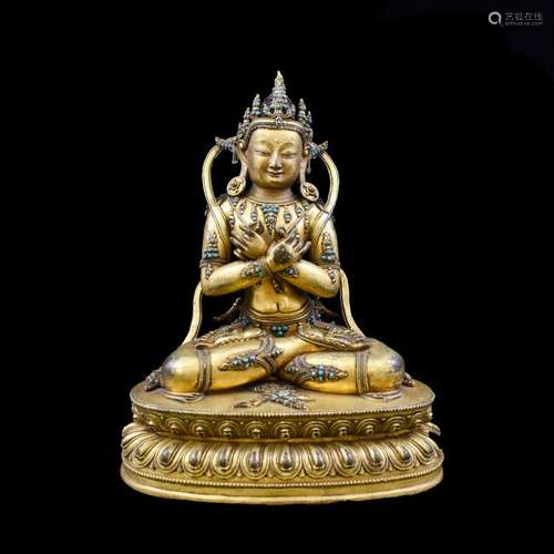 QING GILT BRONZE BUDDHA VAJRADHARA