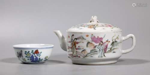 Chinese 19 C Porcelain Teapot; Chenghua Cup