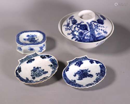 4 Chinese Blue & White Porcelains; three 18 C