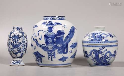 3 Chinese Blue & White Porcelains 18 & 19 C