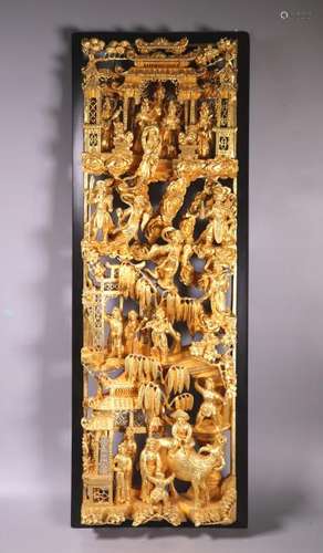 Chinese Guanzhou Gilt Lacquer Immortals Panel