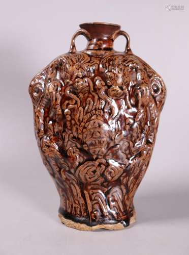 Chinese Ming Dynasty Cizhou Dragon Flask Vase