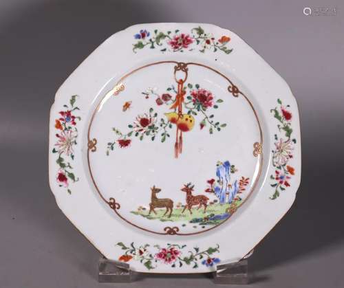 Fine Chinese Early 18 C Porcelain Deer Gourd Plate