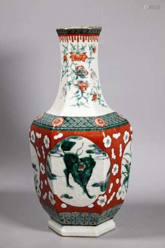 Chinese Famille Verte Hexagonal Porcelain Vase