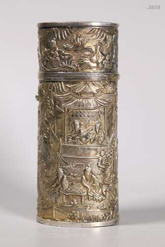 Chinese 18 C Gilt Silver Tube Hinged Container