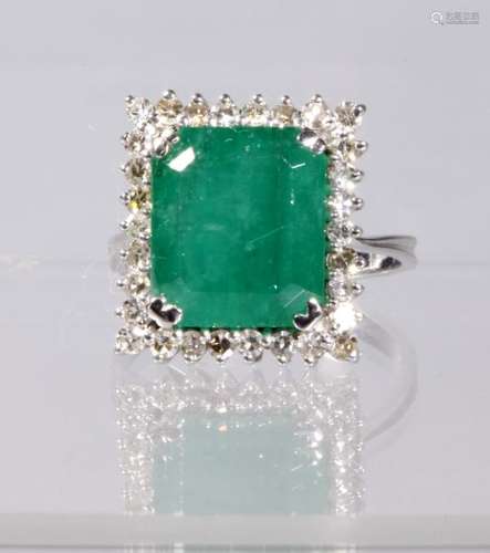 Vintage Emerald Cut Ring, Small Diamonds & 18K