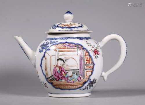 Chinese 18 C Blue & Famille Rose Porcelain Teapot