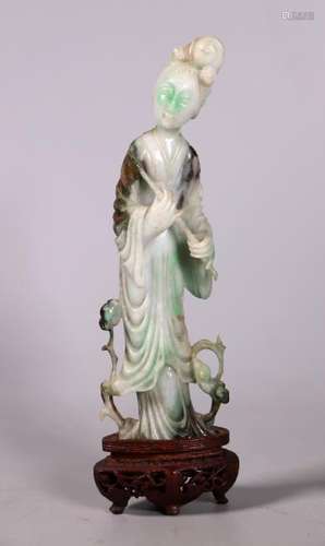 Fine Chinese Carved Jadeite Immortal Flute Lady