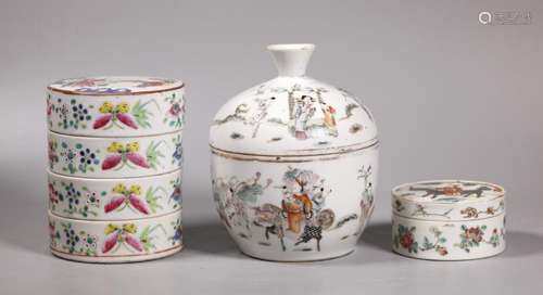 3 Chinese 19 C Enameled Porcelain Boxes & Covers