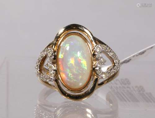 Cabochon Oval 2.47ct Opal & Diamond 14K Ring