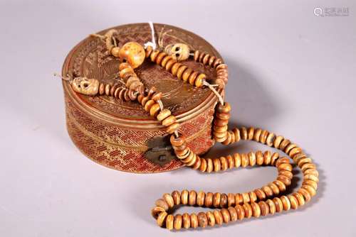 Tibetan 108 Bone Rosary, 19 C, 2 Scull Pendants