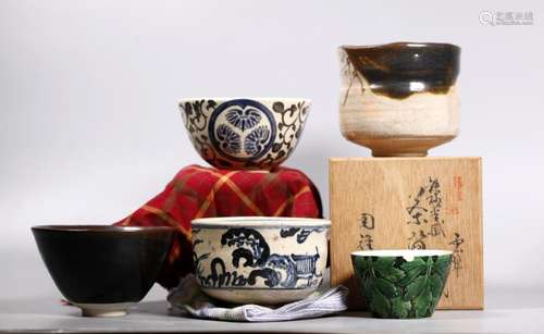 5 Japanese Tea Ceremony Tea Bowls Chawan Kenzan