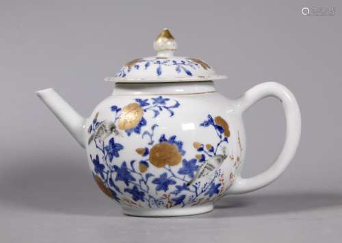 Chinese 18 C Blue Enamel & Gold Porcelain Teapot