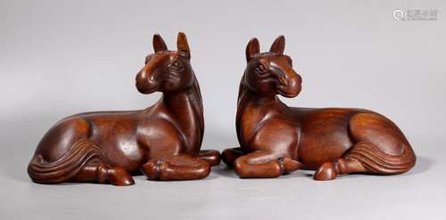 Mirror Pr Chinese Carved Hard Wood Seated Horses